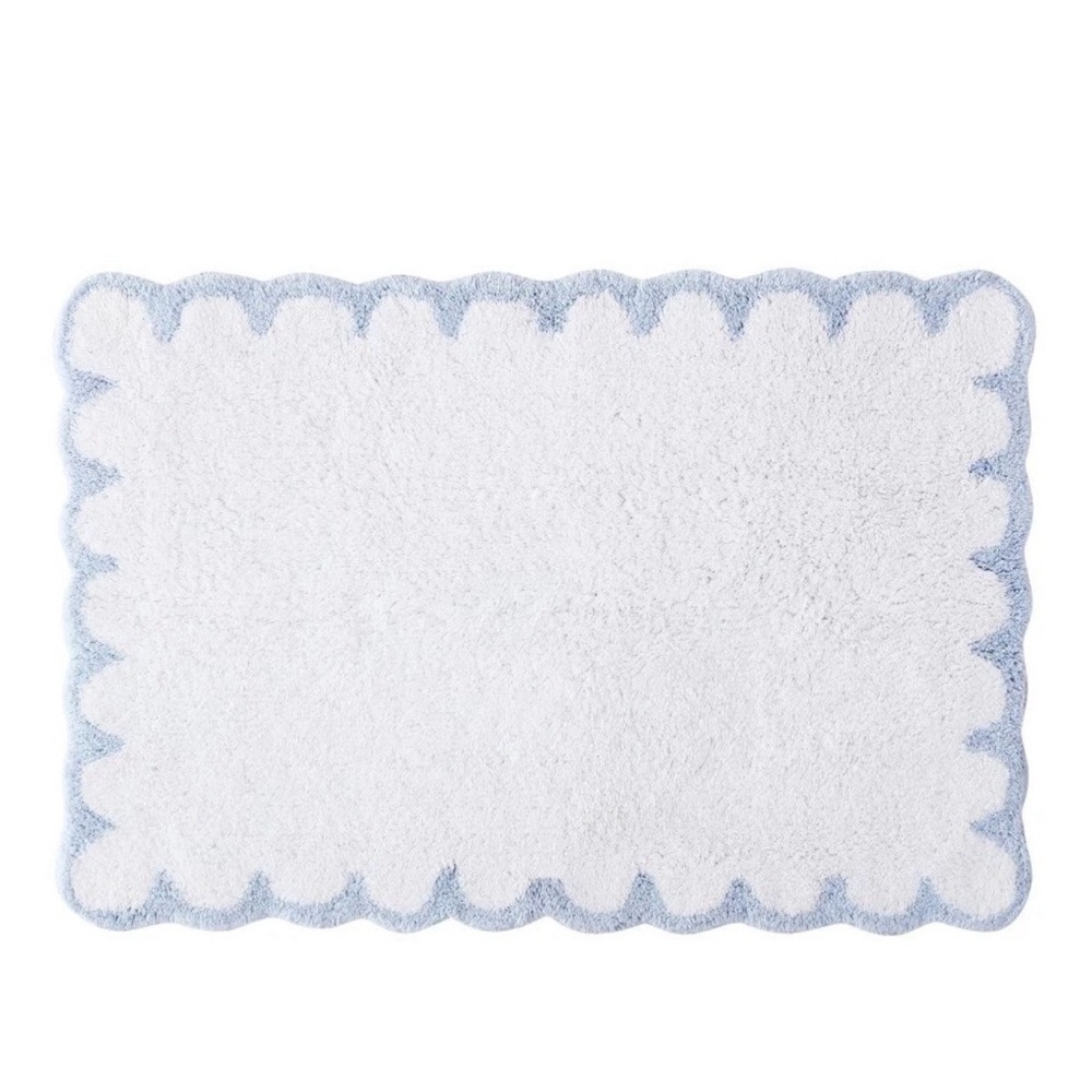 Peri Home Bath Rug Scallop Cotton White/Blue 20x30 New